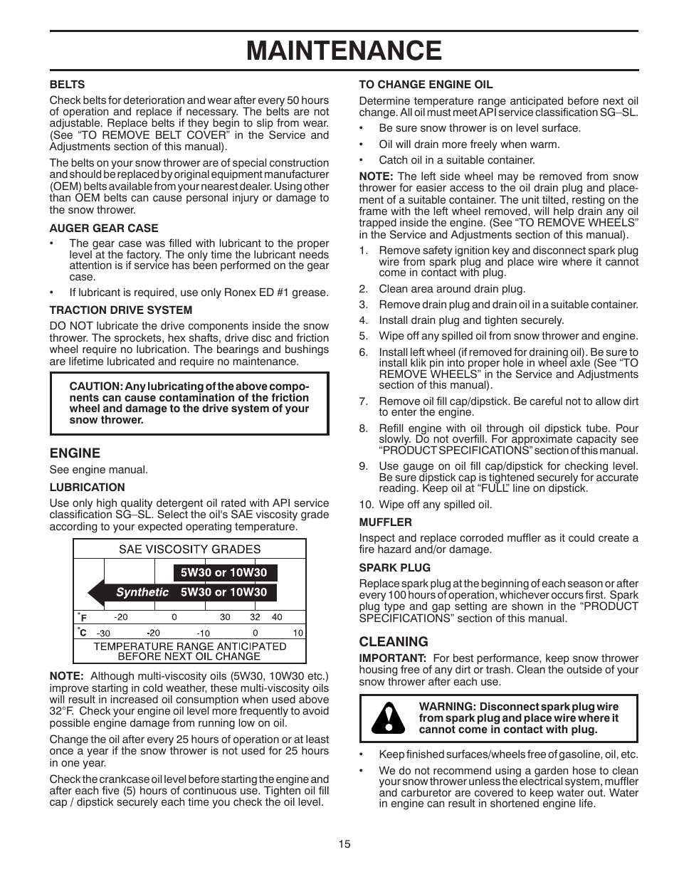 Maintenance | Poulan Pro PR8P27ES SNOW THROWER User Manual | Page 15 / 44