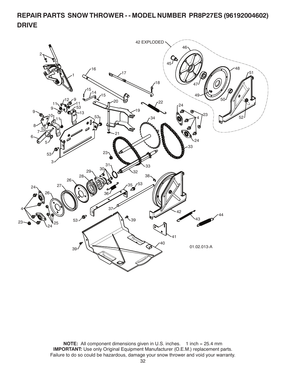 Drive | Poulan Pro PR8P27ES SNOW THROWER User Manual | Page 32 / 44