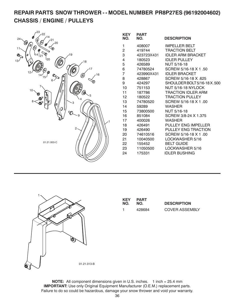 Poulan Pro PR8P27ES SNOW THROWER User Manual | Page 36 / 44