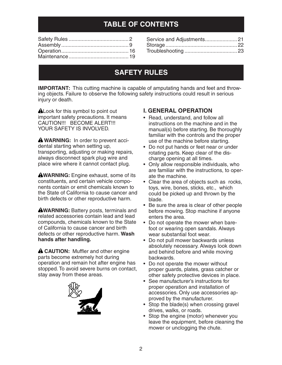 Safety rules table of contents | Poulan 172777 User Manual | Page 2 / 24