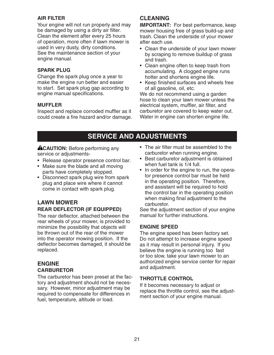 Service and adjustments | Poulan 172777 User Manual | Page 21 / 24