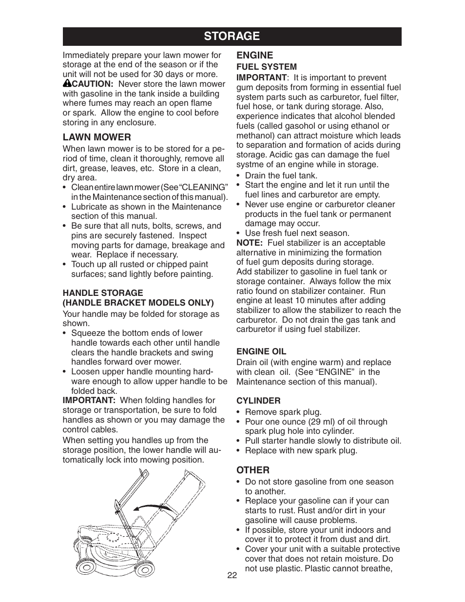 Storage | Poulan 172777 User Manual | Page 22 / 24