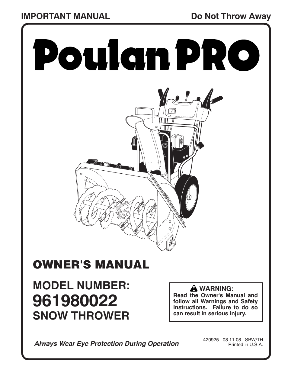 Poulan 961980022 User Manual | 40 pages