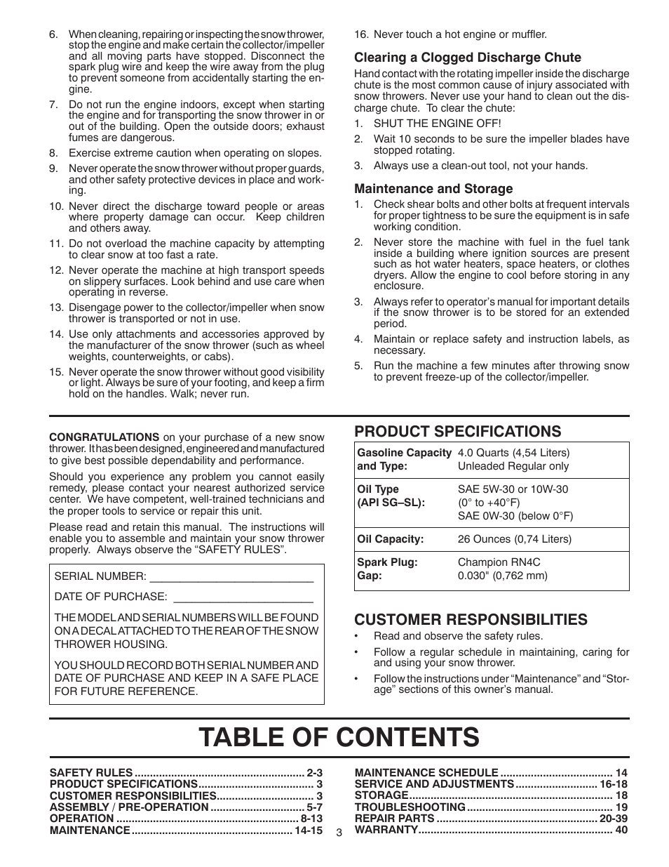 Poulan 961980022 User Manual | Page 3 / 40
