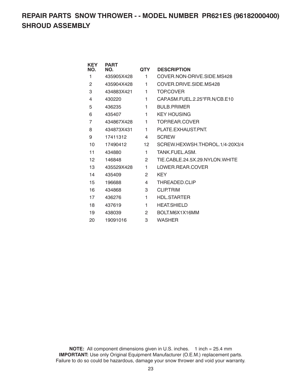 Poulan Pro PR621ES SNOW THROWER User Manual | Page 23 / 30
