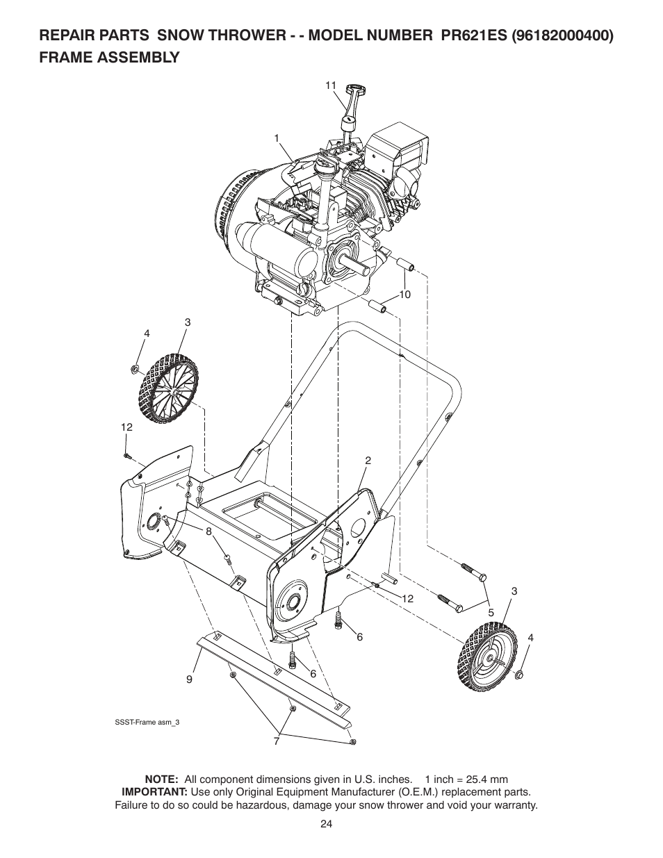 Frame assembly | Poulan Pro PR621ES SNOW THROWER User Manual | Page 24 / 30