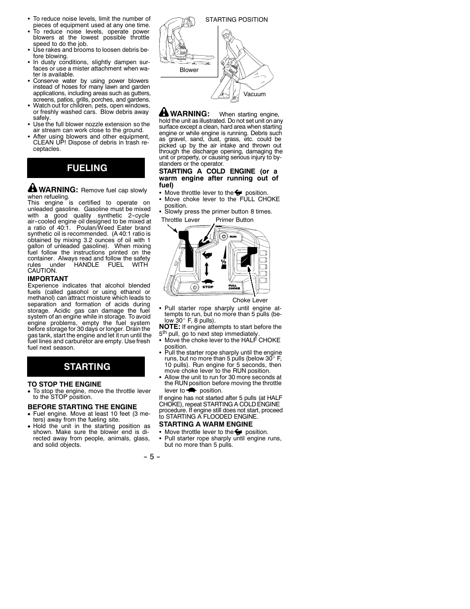 Fueling, Starting | Electrolux BV200 User Manual | Page 5 / 9