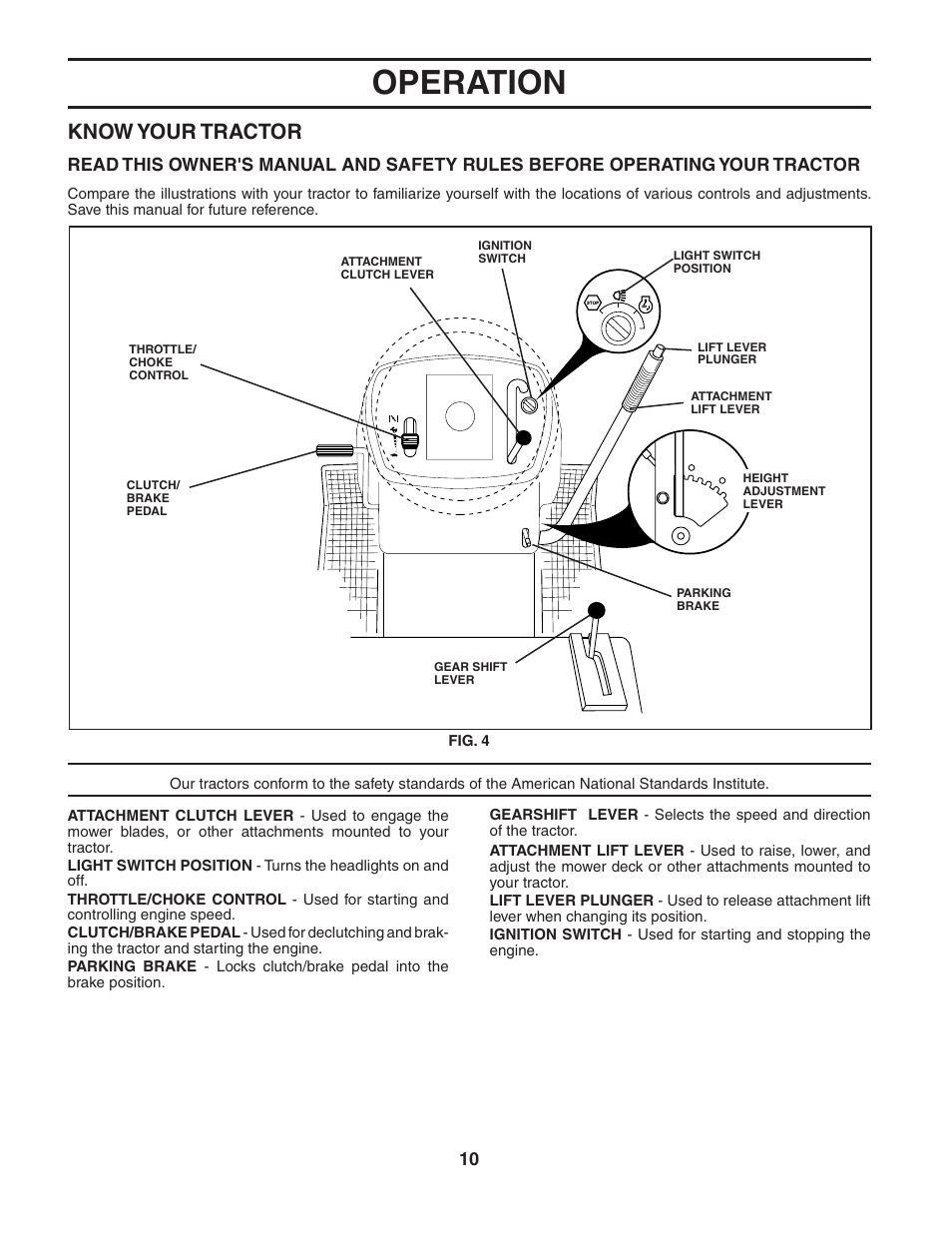 Operation, Know your tractor | Poulan 184210 User Manual | Page 10 / 48