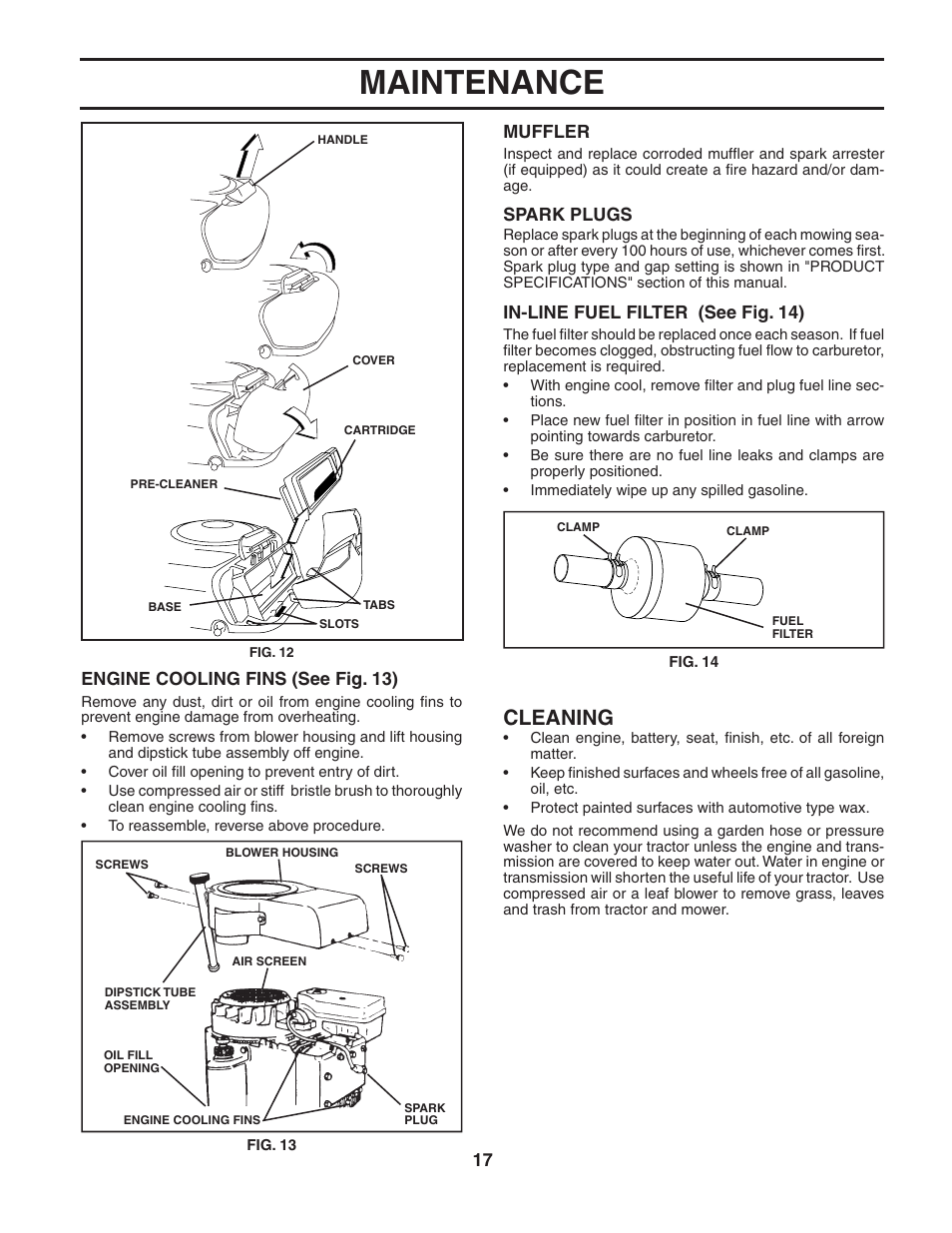 Maintenance, Cleaning | Poulan 184210 User Manual | Page 17 / 48