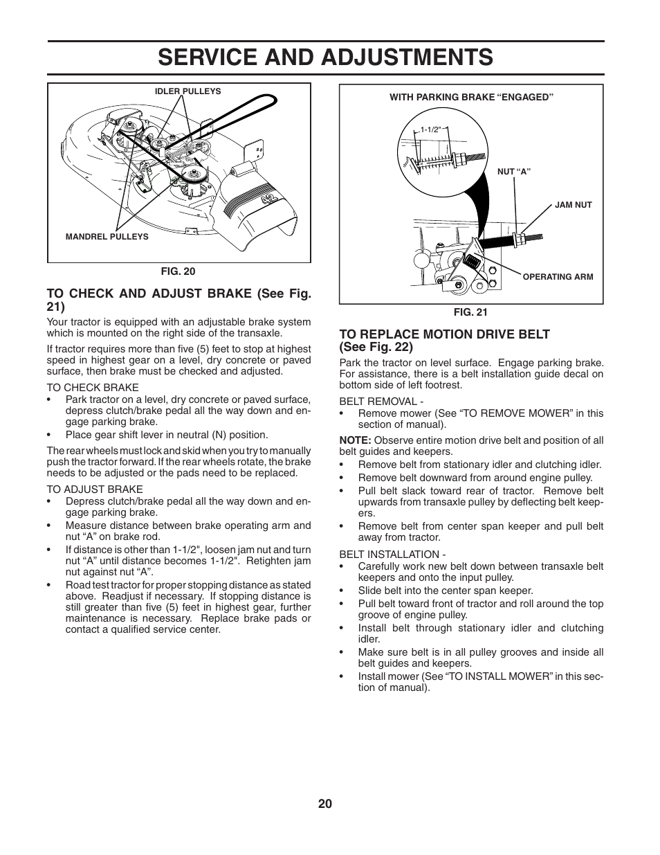 Service and adjustments | Poulan 184210 User Manual | Page 20 / 48