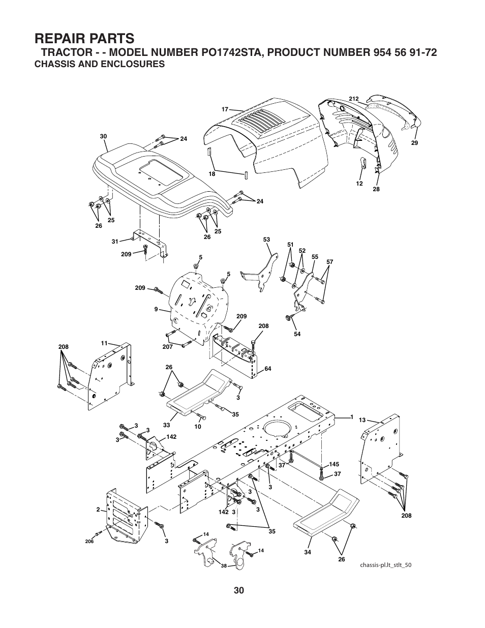 Repair parts, Chassis and enclosures | Poulan 184210 User Manual | Page 30 / 48