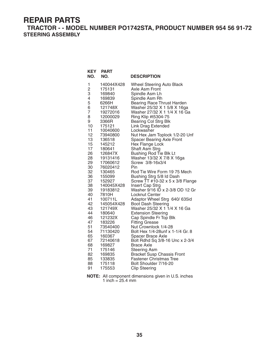 Repair parts | Poulan 184210 User Manual | Page 35 / 48