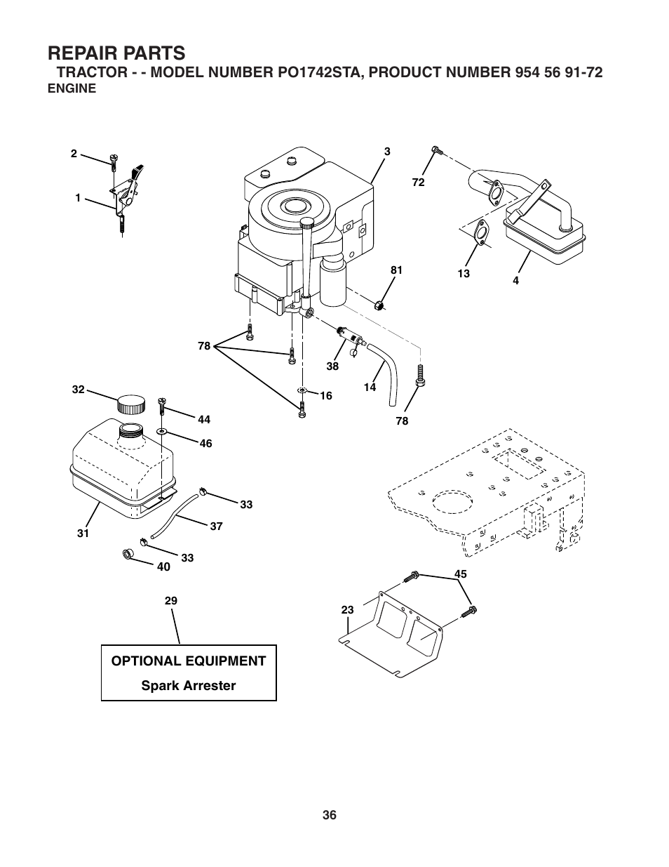 Repair parts | Poulan 184210 User Manual | Page 36 / 48
