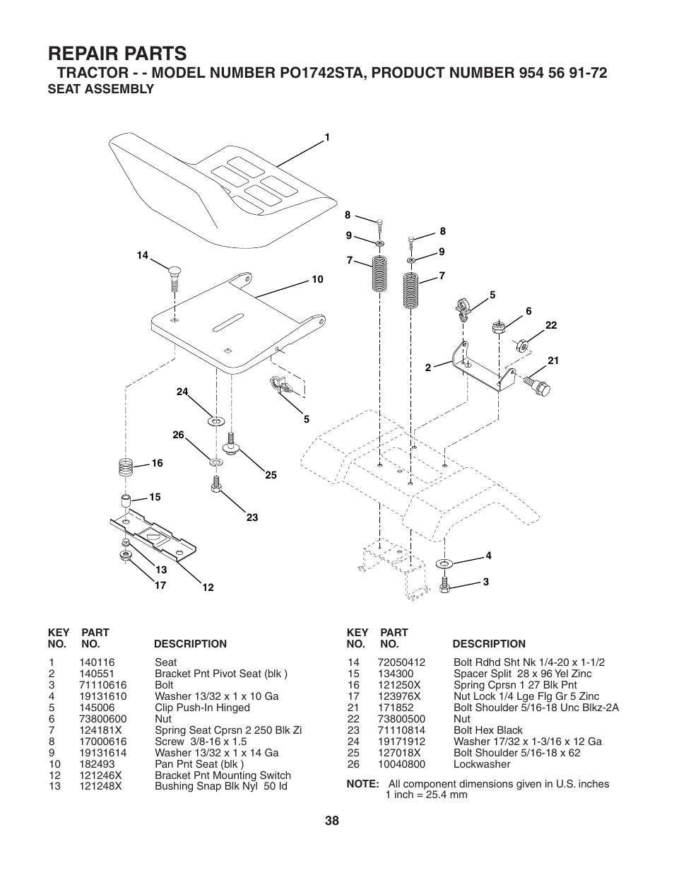 Repair parts | Poulan 184210 User Manual | Page 38 / 48