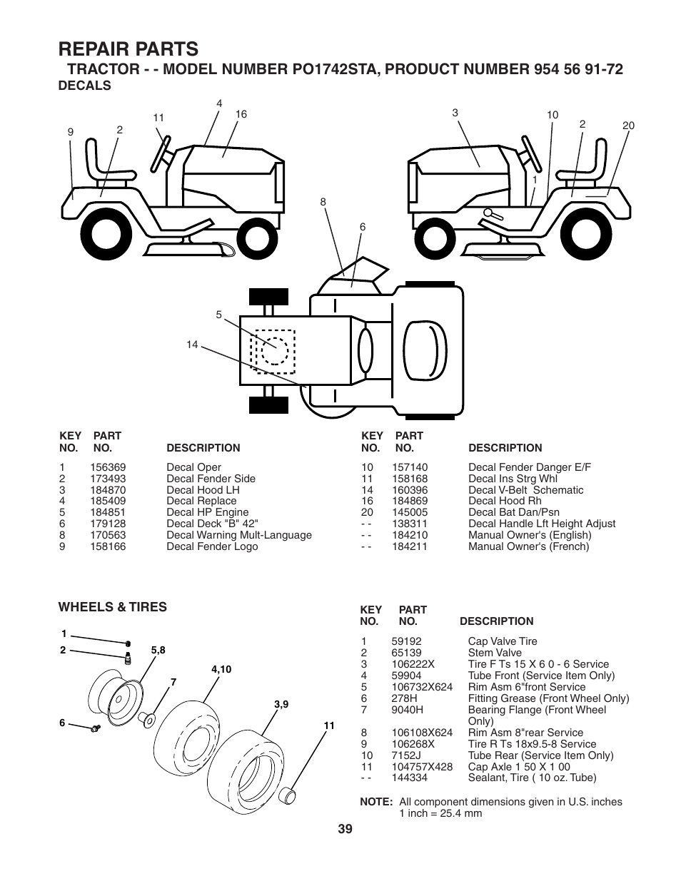 Repair parts | Poulan 184210 User Manual | Page 39 / 48