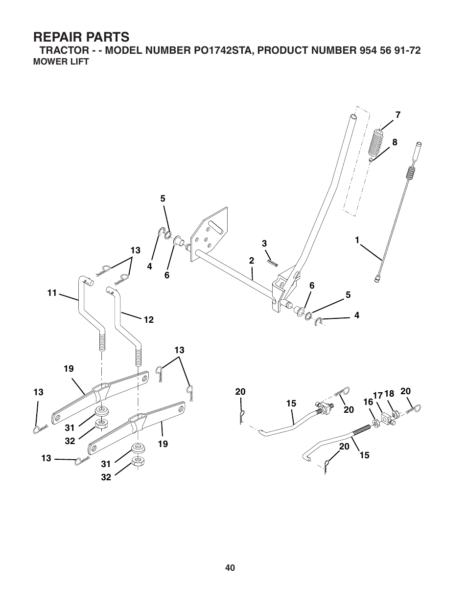 Repair parts | Poulan 184210 User Manual | Page 40 / 48