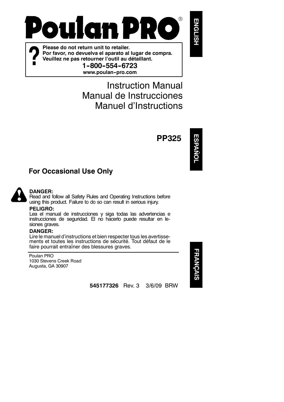 Poulan Pro PP325 User Manual | 21 pages