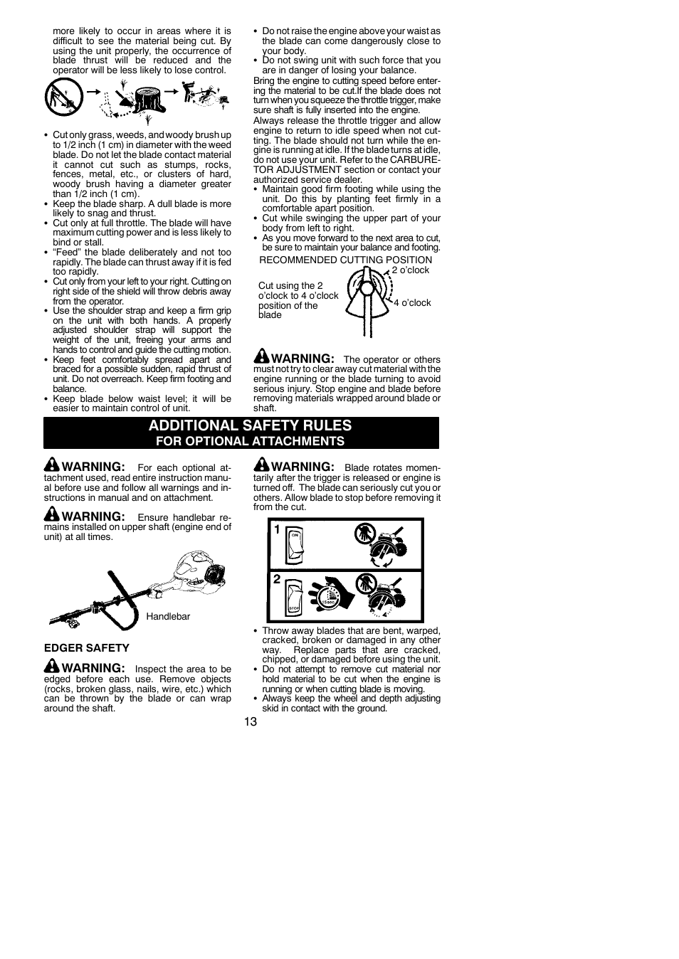 Additional safety rules, Warning, For optional attachments warning | Poulan Pro PP325 User Manual | Page 13 / 21