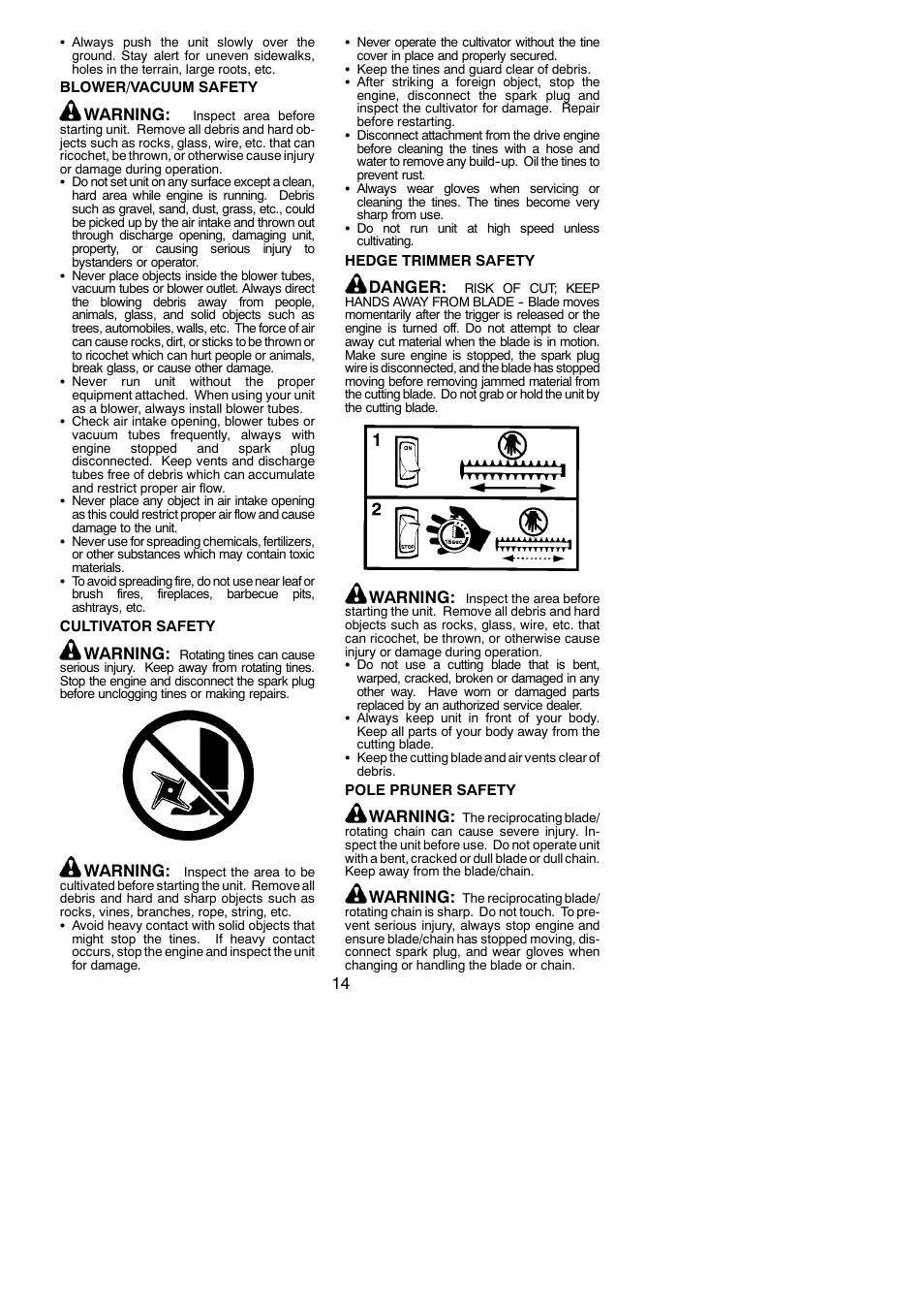 Warning, Danger | Poulan Pro PP325 User Manual | Page 14 / 21