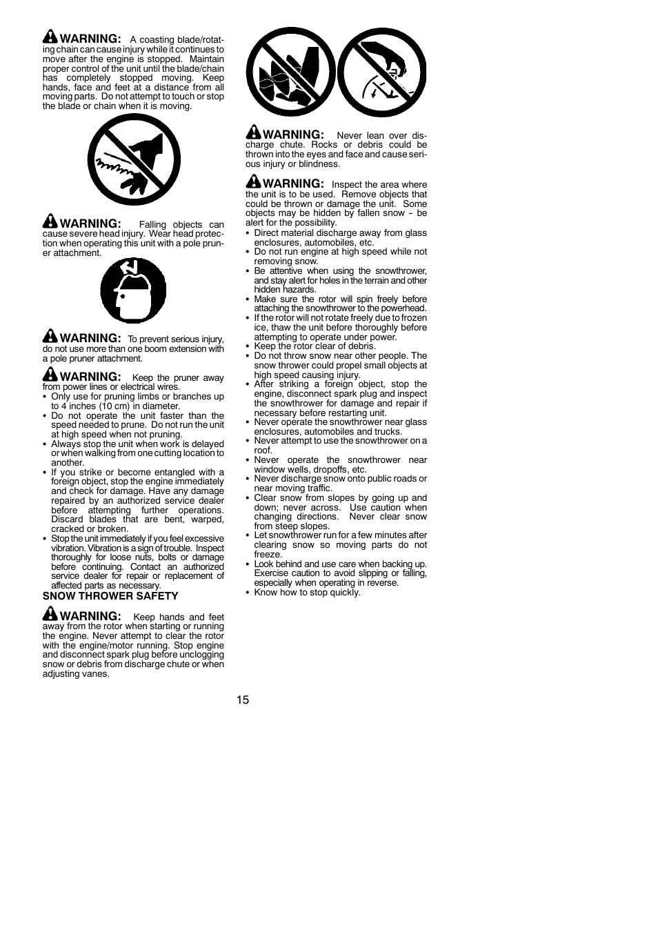 15 warning, Warning | Poulan Pro PP325 User Manual | Page 15 / 21