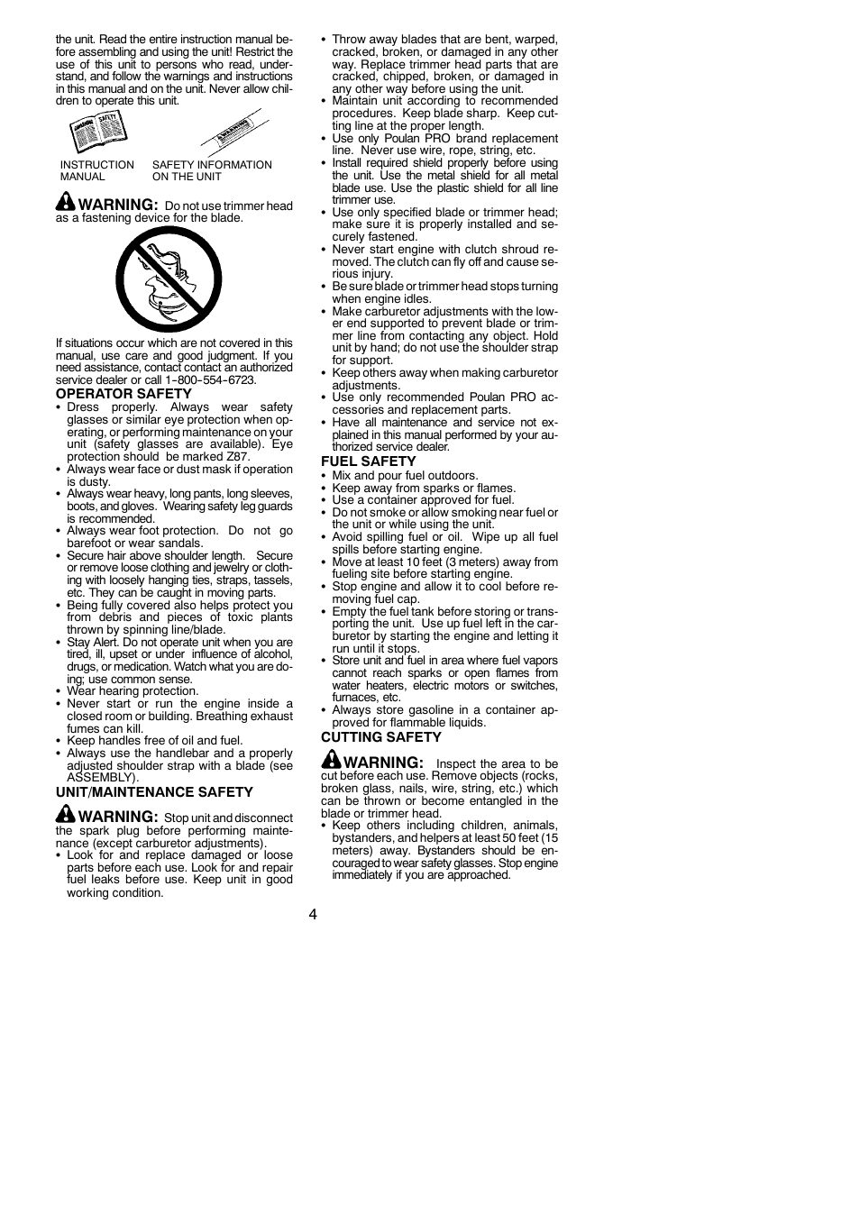 Warning | Poulan Pro PP325 User Manual | Page 4 / 21