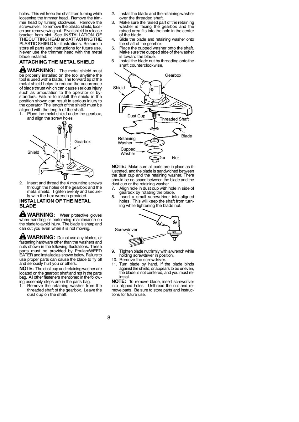 Warning | Poulan Pro PP325 User Manual | Page 8 / 21