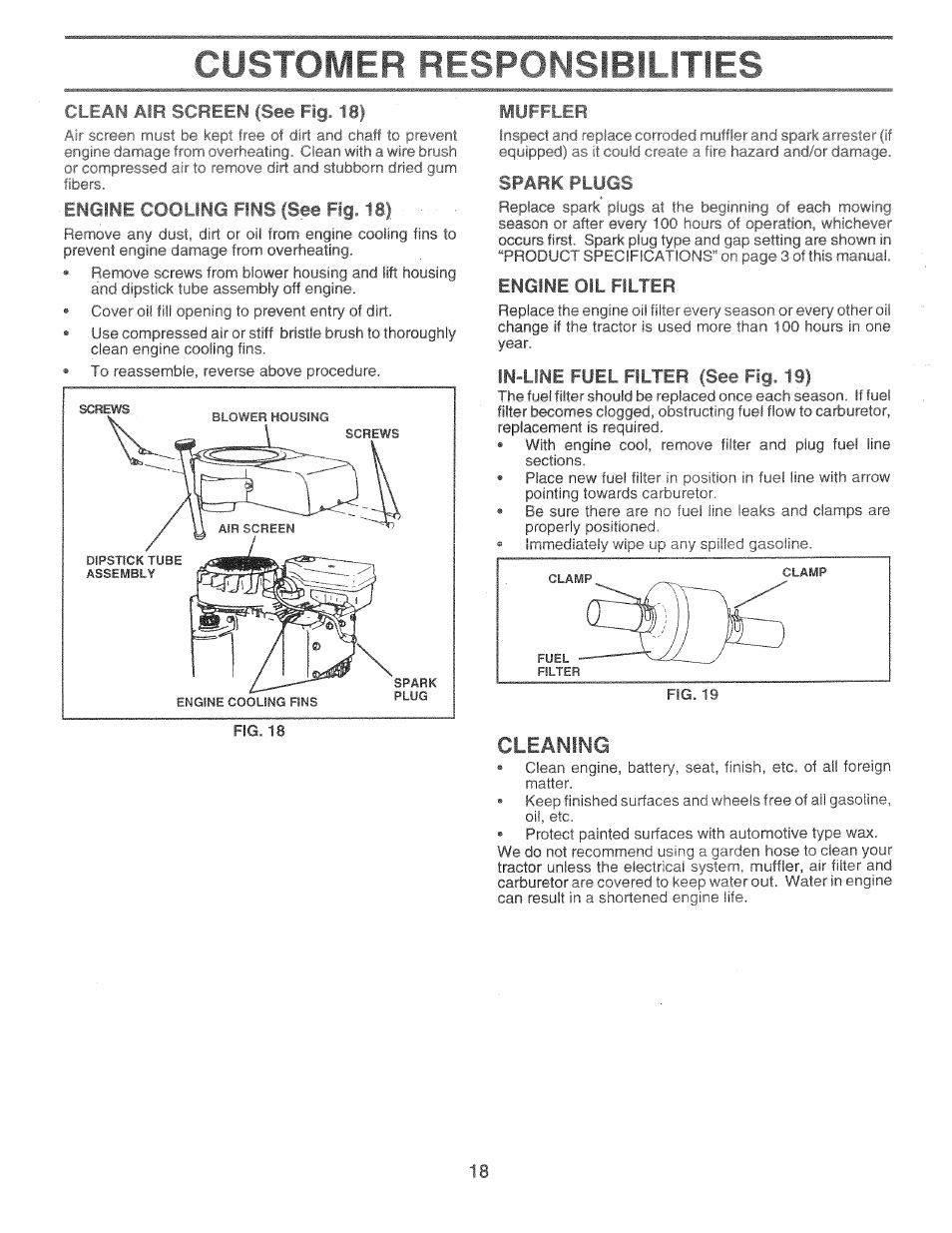 In-line fuel filter (see fig. i9), Cleaning, Customer rfsporfsirm, itifs | Poulan 160886 User Manual | Page 18 / 46
