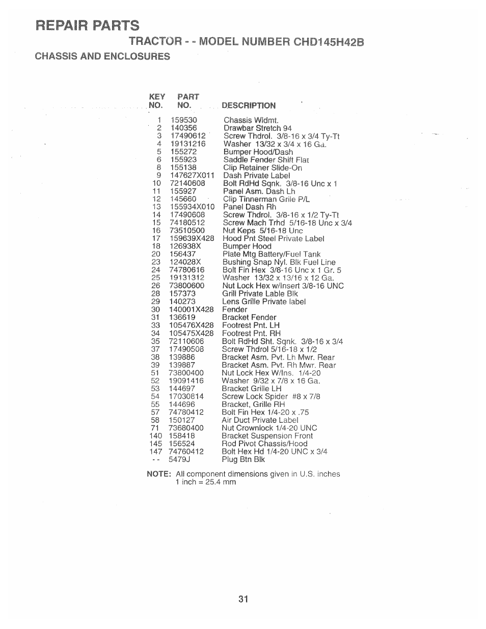 Repair parts, Tractor, Chassis and enclosures | Poulan 160886 User Manual | Page 29 / 46