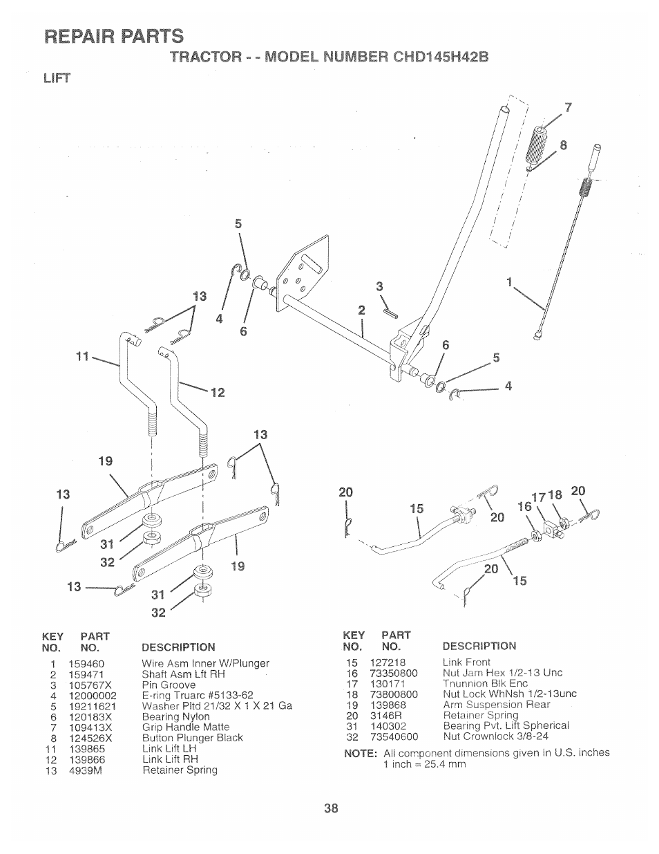 Repair parts, Lift | Poulan 160886 User Manual | Page 36 / 46