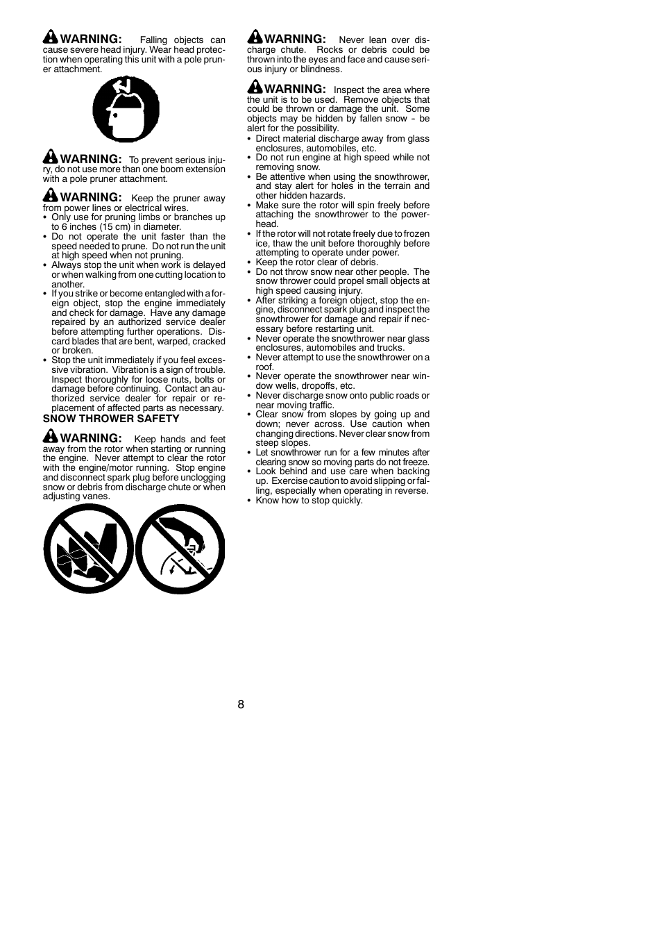 8warning, Warning | Poulan 952711943 User Manual | Page 8 / 19