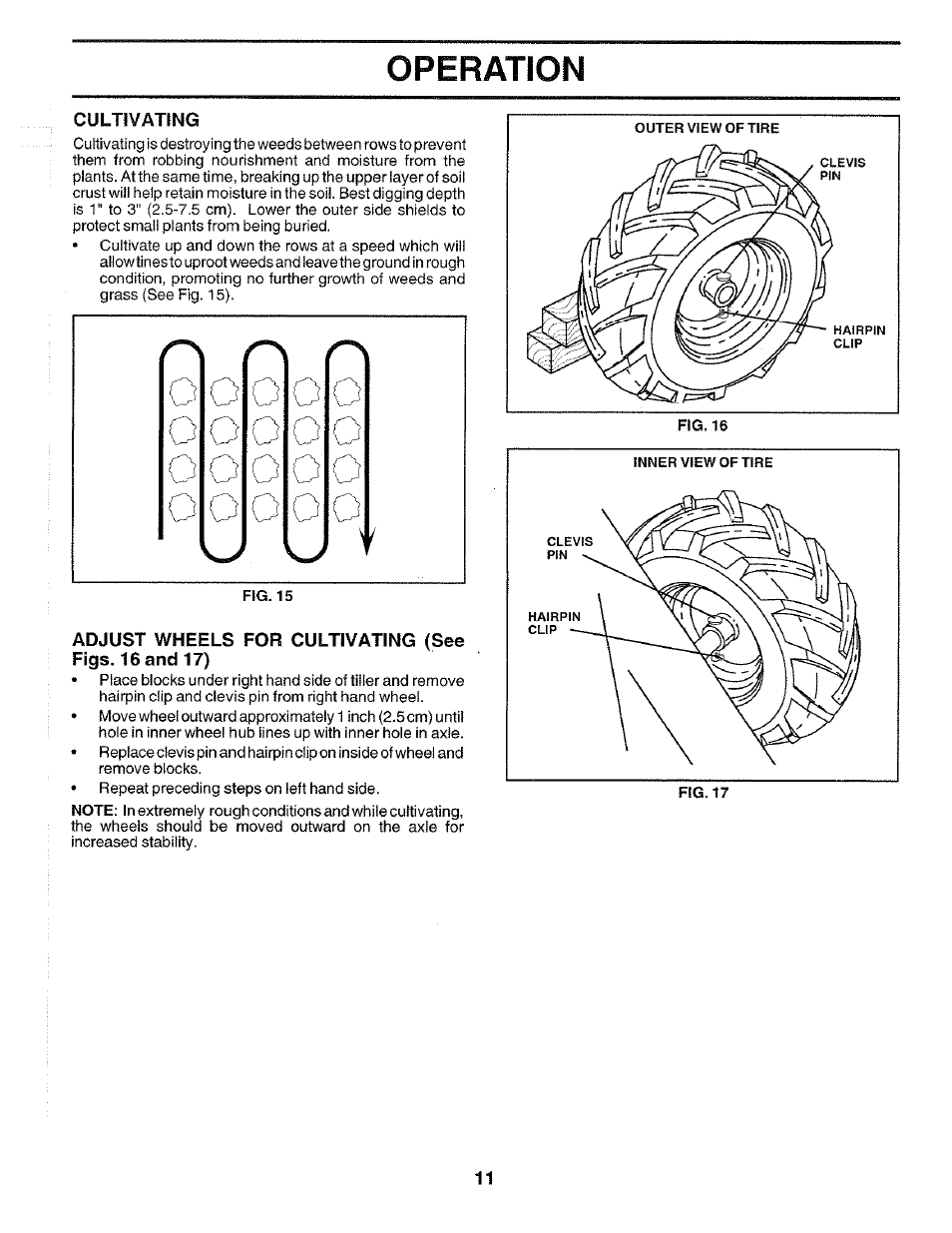 Cultivating, Fig. 15, 0 o 0 0 | 0 o 0, 0 o lj o, Operation | Poulan CHDR500E User Manual | Page 11 / 28