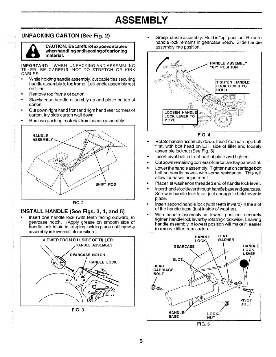Unpacking carton (see fig. 2), Assembly | Poulan CHDR500E User Manual | Page 5 / 28