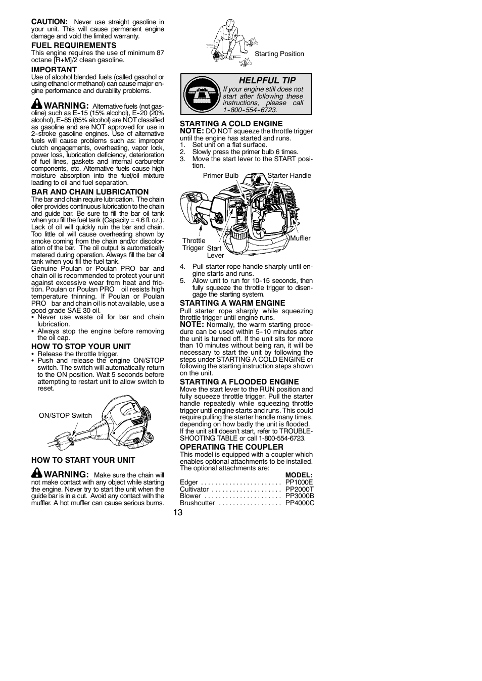 Warning, Helpful tip | Poulan Pro PP338PT User Manual | Page 13 / 25