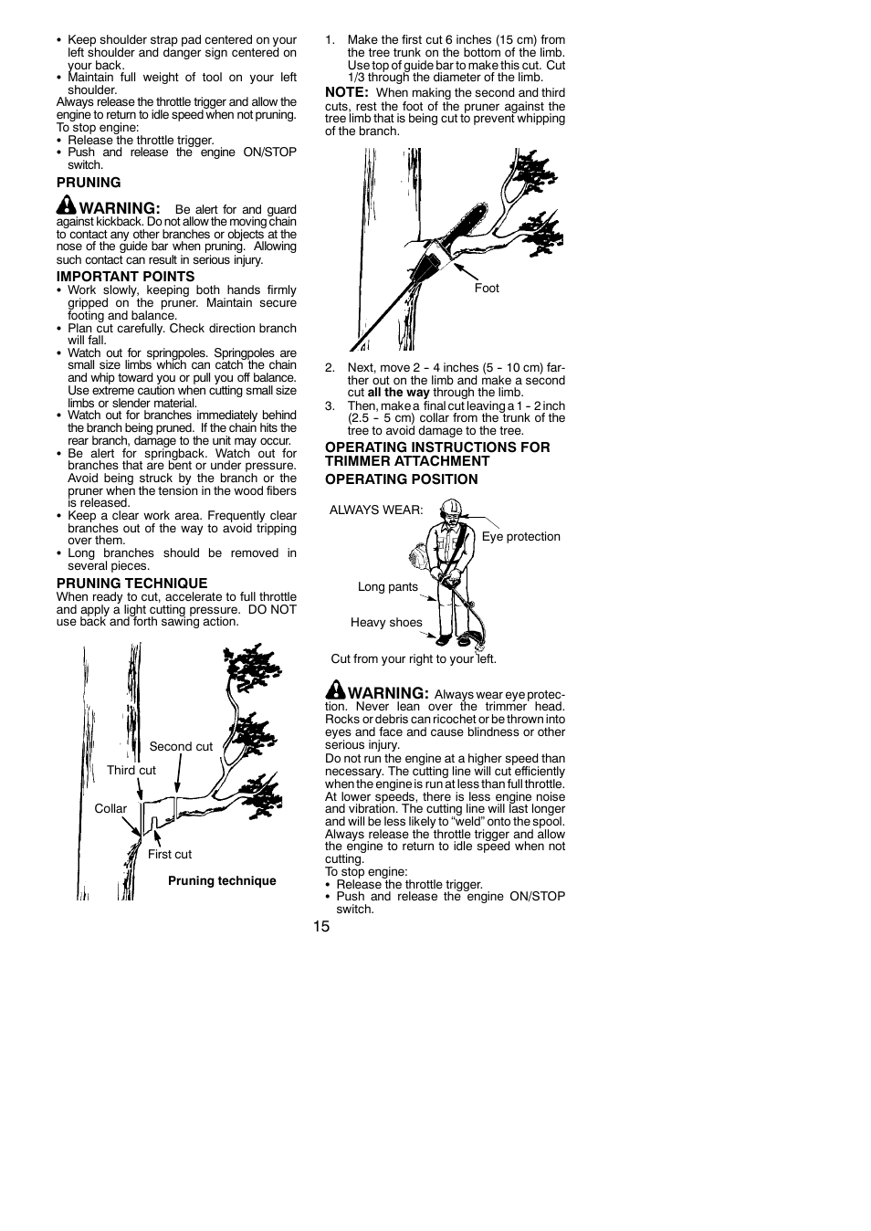 Warning | Poulan Pro PP338PT User Manual | Page 15 / 25