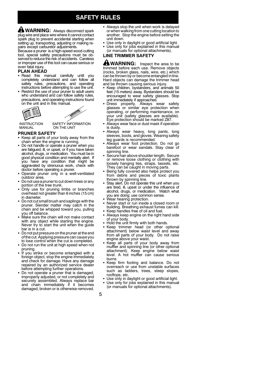 Safety rules, Warning | Poulan Pro PP338PT User Manual | Page 5 / 25