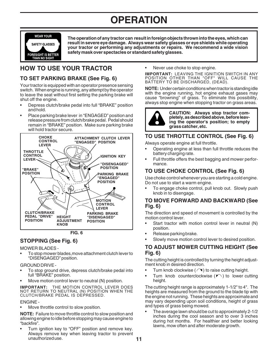 Operation, How to use your tractor | Poulan 180241 User Manual | Page 11 / 48