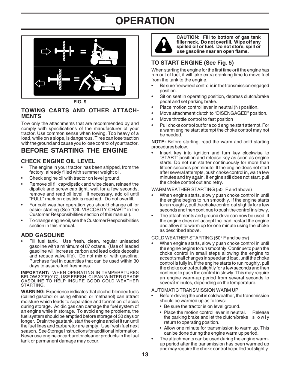 Operation, Before starting the engine | Poulan 180241 User Manual | Page 13 / 48