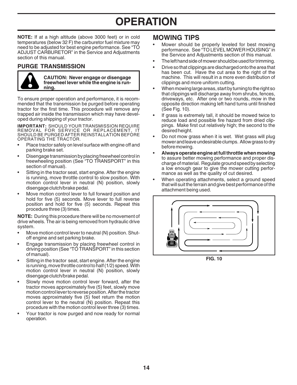 Operation, Mowing tips | Poulan 180241 User Manual | Page 14 / 48