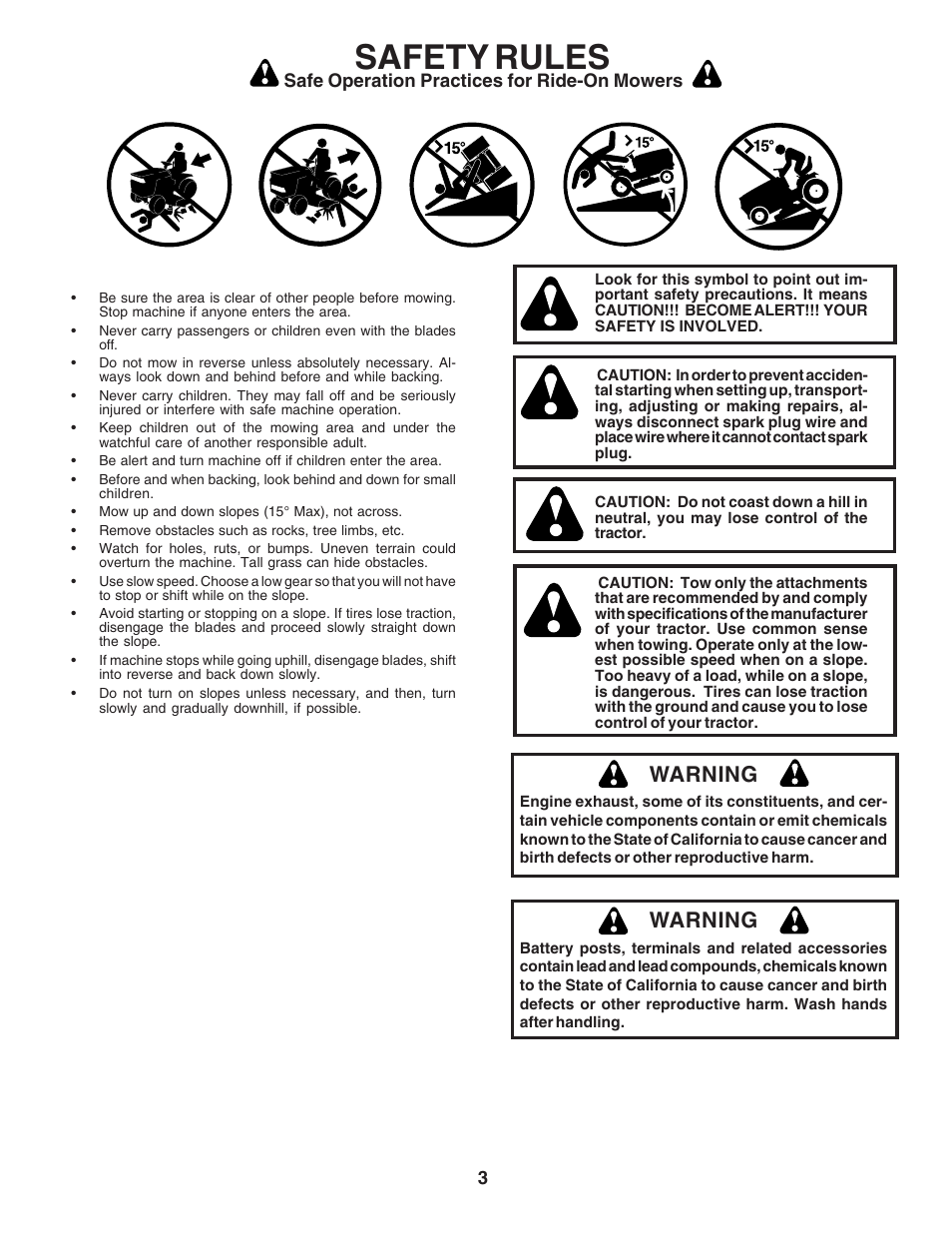 Safety rules, Warning | Poulan 180241 User Manual | Page 3 / 48