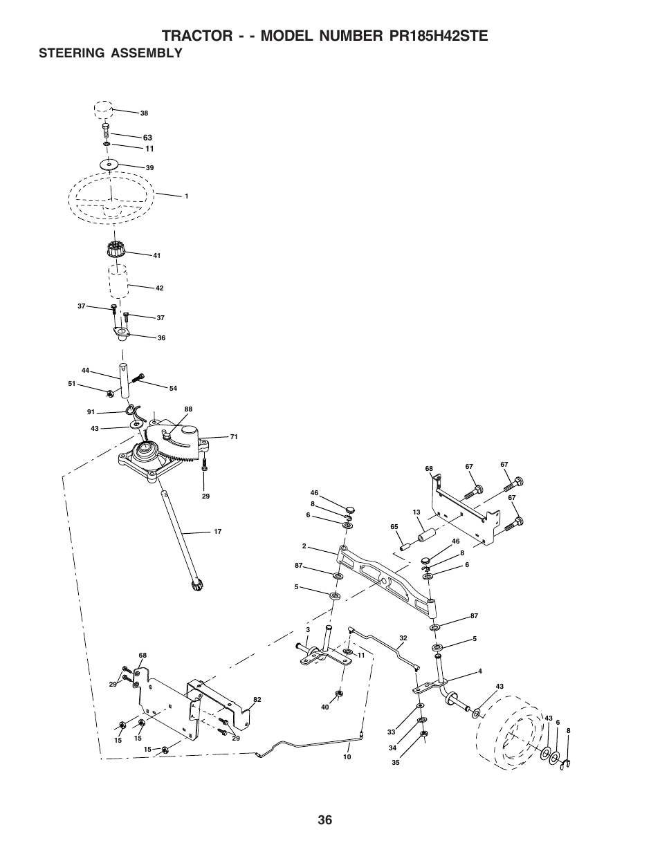 Steering assembly | Poulan 180241 User Manual | Page 36 / 48