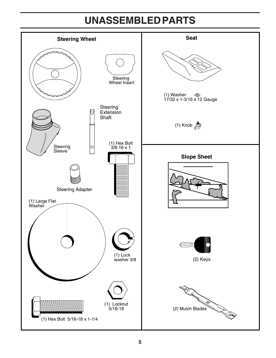 Unassembled parts | Poulan 180241 User Manual | Page 5 / 48