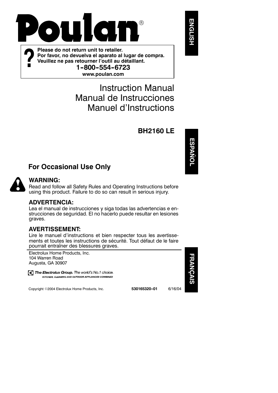 Poulan 530165320-01 User Manual | 18 pages