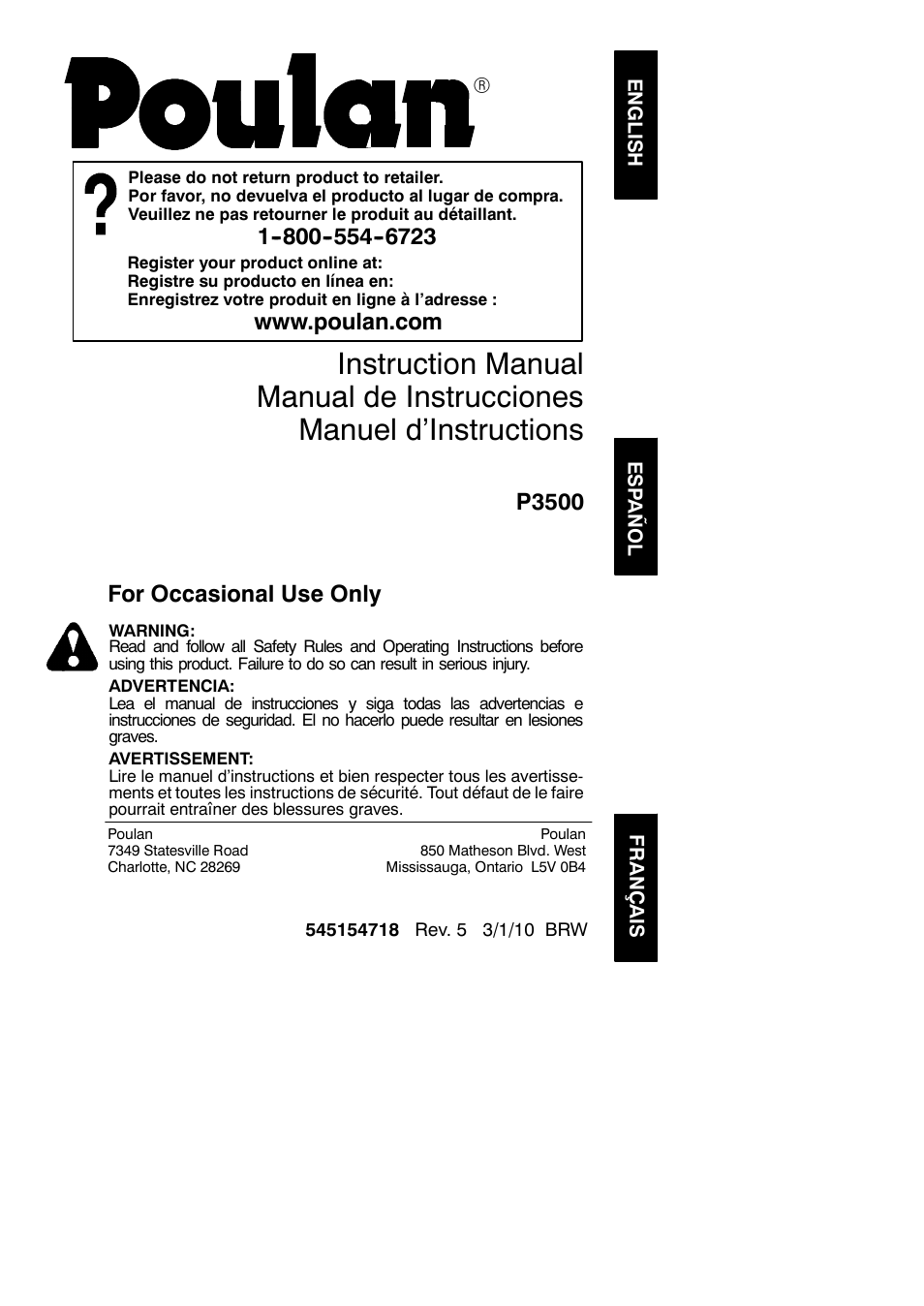 Poulan P3500 User Manual | 14 pages