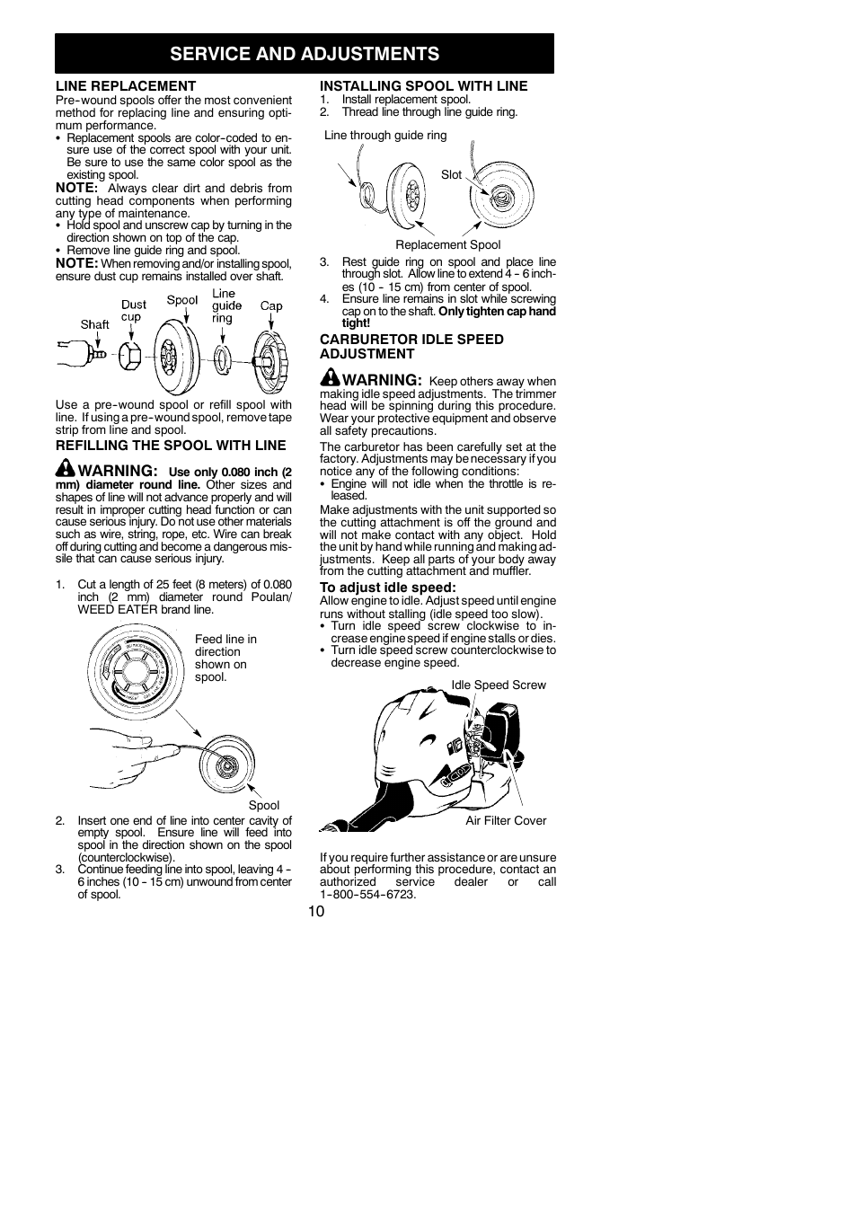 Service and adjustments, Warning | Poulan P3500 User Manual | Page 10 / 14