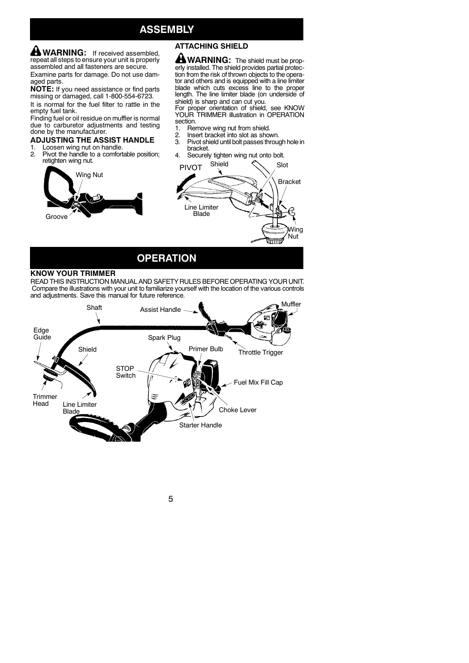 Assembly, Operation, Warning | Poulan P3500 User Manual | Page 5 / 14