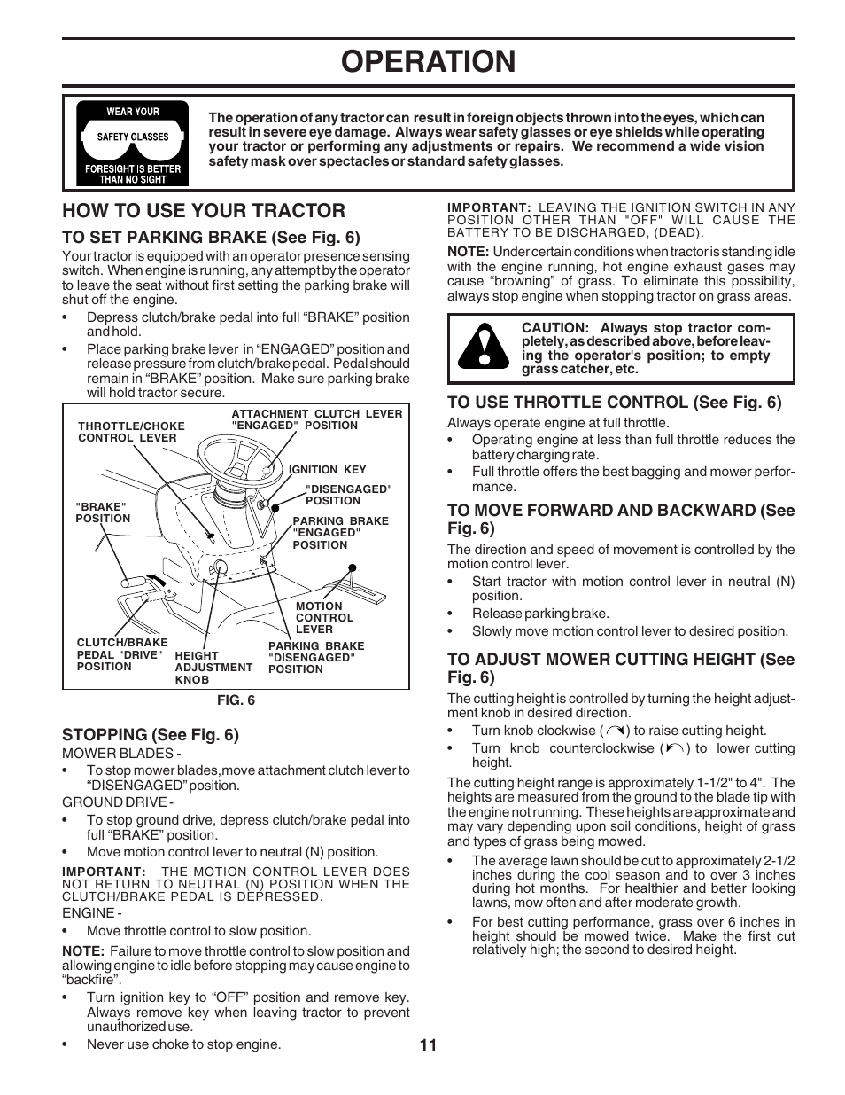 Operation, How to use your tractor | Poulan 182565 User Manual | Page 11 / 48