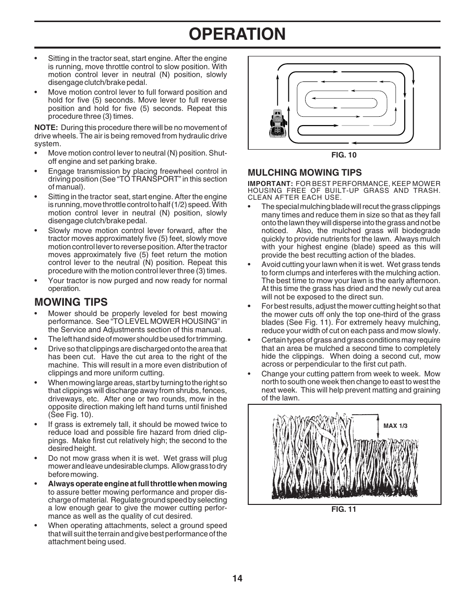 Operation, Mowing tips | Poulan 182565 User Manual | Page 14 / 48