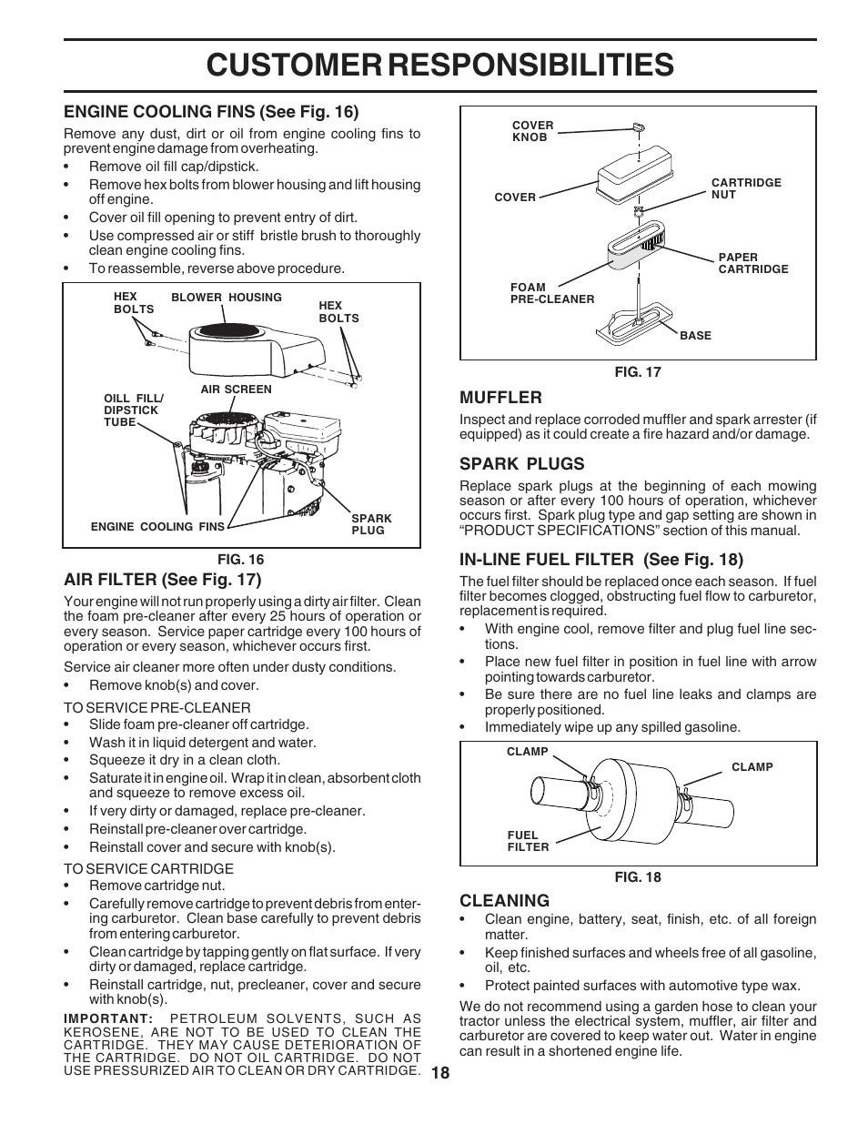 Customer responsibilities | Poulan 182565 User Manual | Page 18 / 48