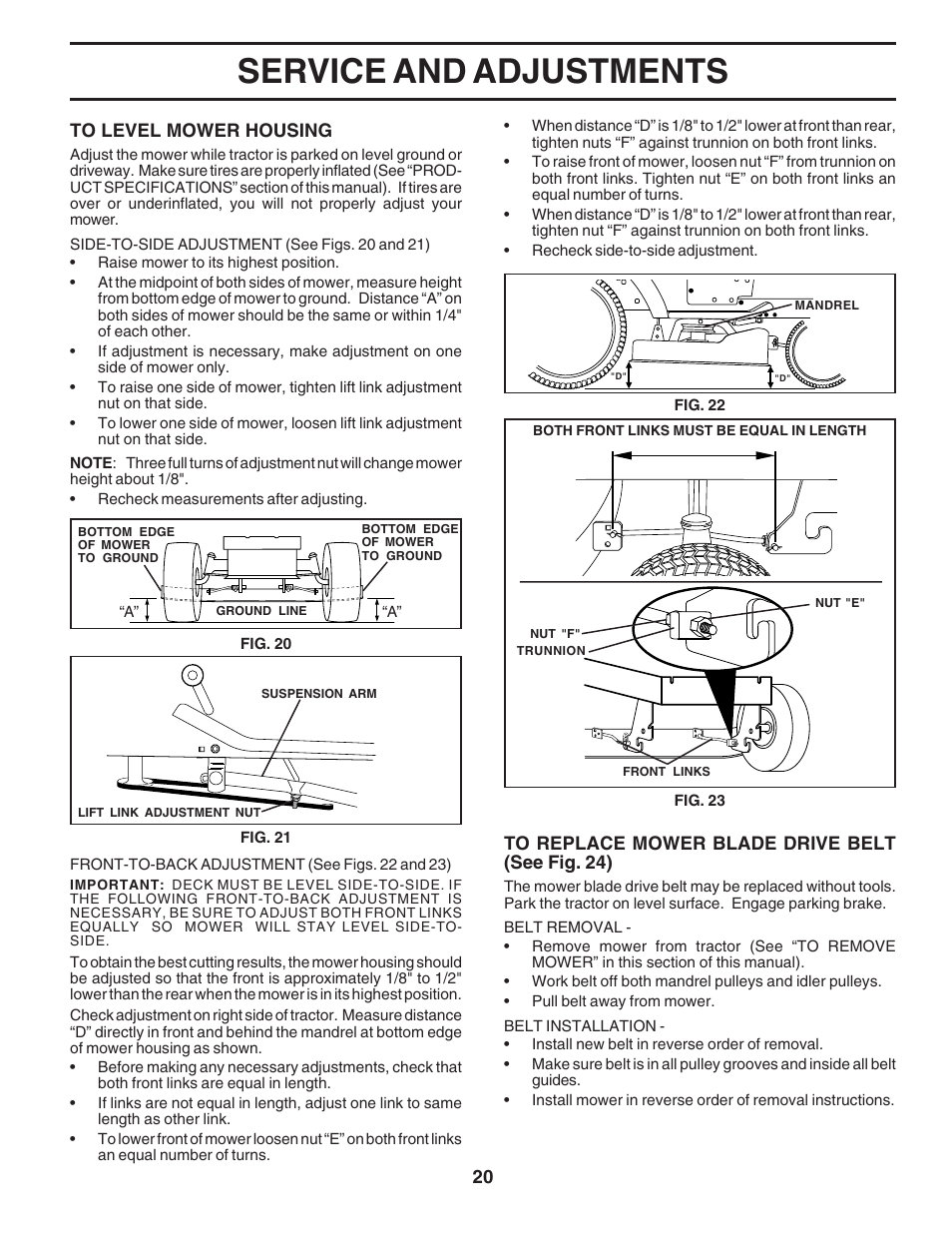Service and adjustments | Poulan 182565 User Manual | Page 20 / 48