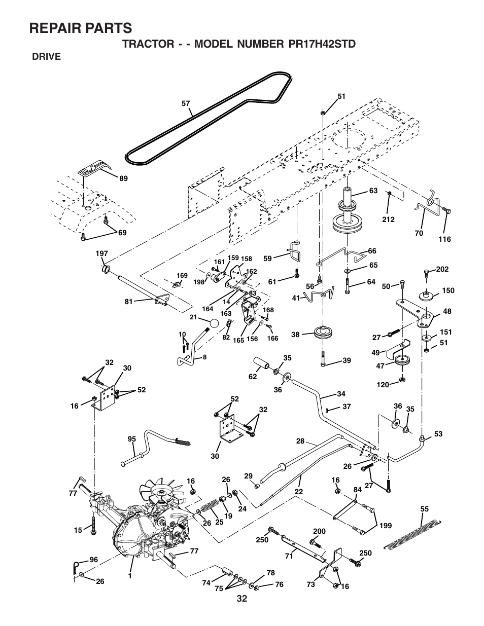 Repair parts, Tractor - - model number pr17h42std, Drive | Poulan 182565 User Manual | Page 32 / 48